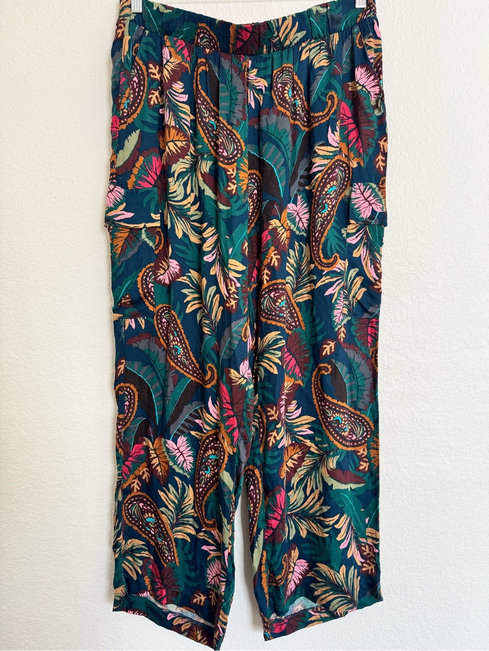 NWT! Tahari Wide Leg Pants Tropical Paisley Elastic Waist Viscose Beach 1X